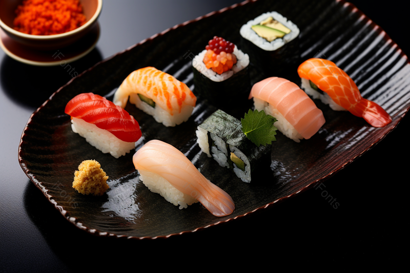 美味的日式料理美食手握三文鱼寿司黑色背景,高清,摄影图,摄影图片,图片大全,摄影图免费下载